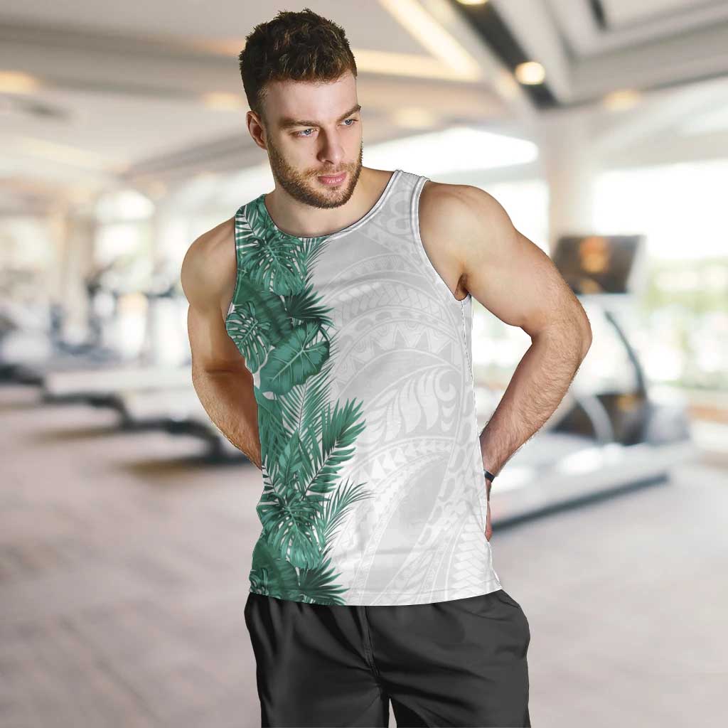 Hawaii Tropical Leaves Men Tank Top Polynesian Pattern LT01 White - Polynesian Pride