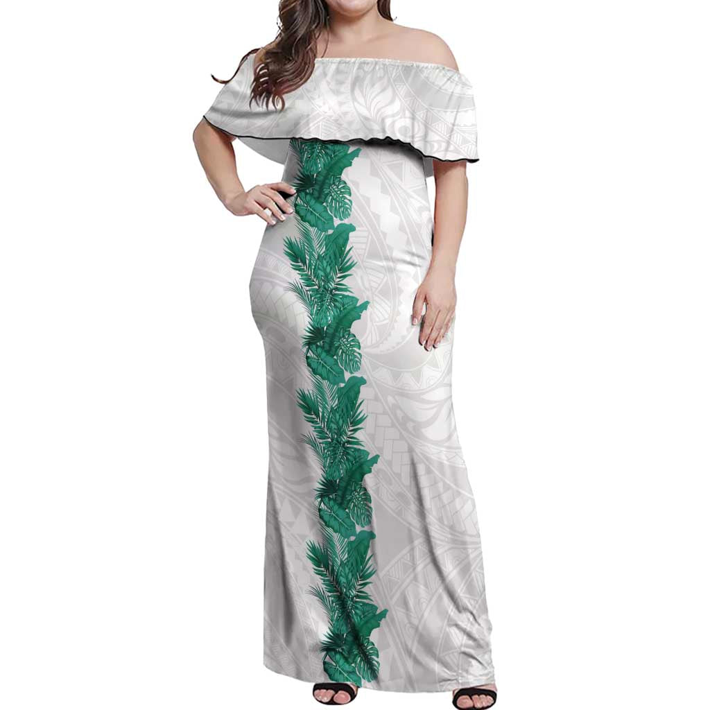 Hawaii Tropical Leaves Off Shoulder Maxi Dress Polynesian Pattern LT01 Women White - Polynesian Pride