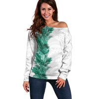 Hawaii Tropical Leaves Off Shoulder Sweater Polynesian Pattern LT01 Women White - Polynesian Pride