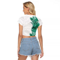 Hawaii Tropical Leaves Raglan Cropped T Shirt Polynesian Pattern