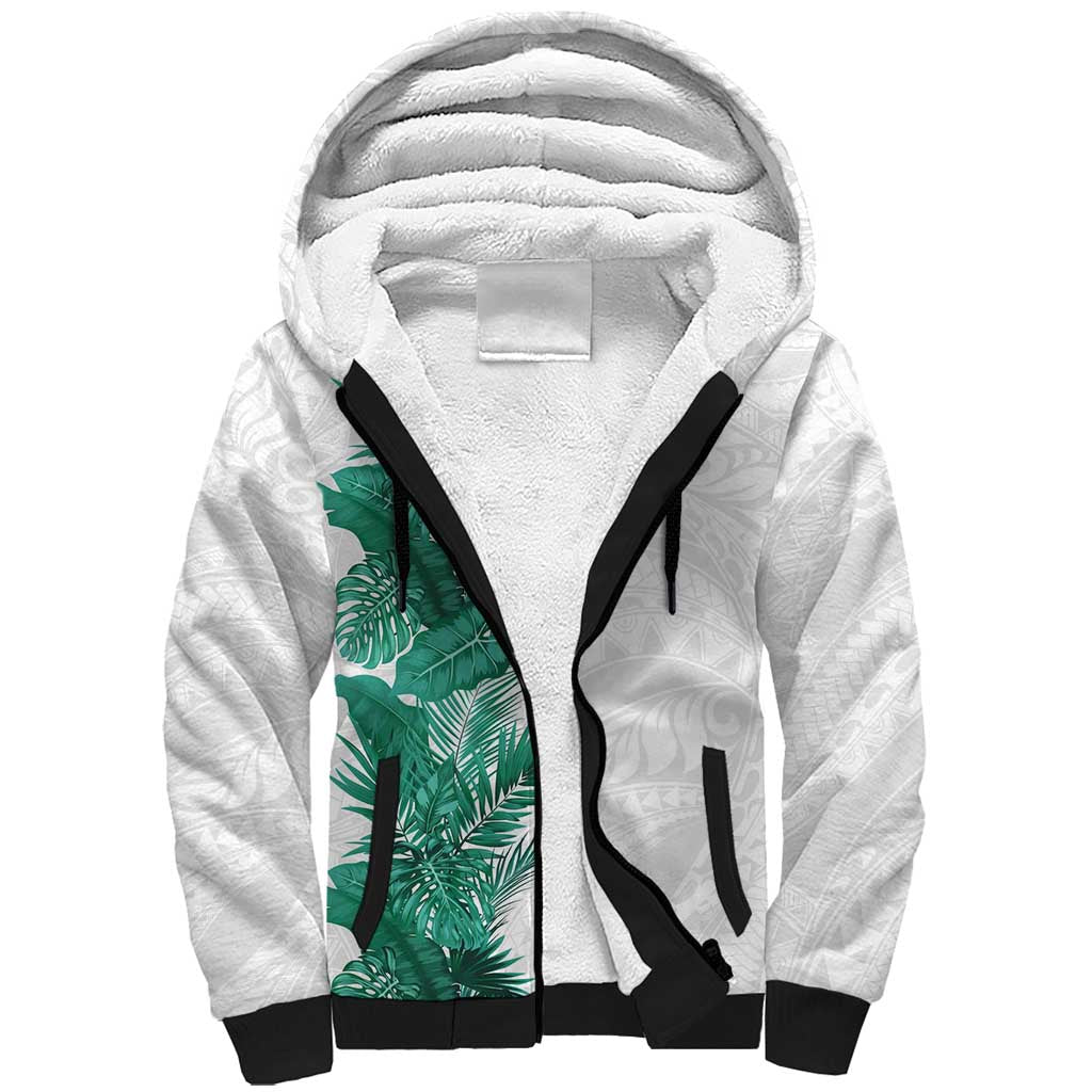 Hawaii Tropical Leaves Sherpa Hoodie Polynesian Pattern