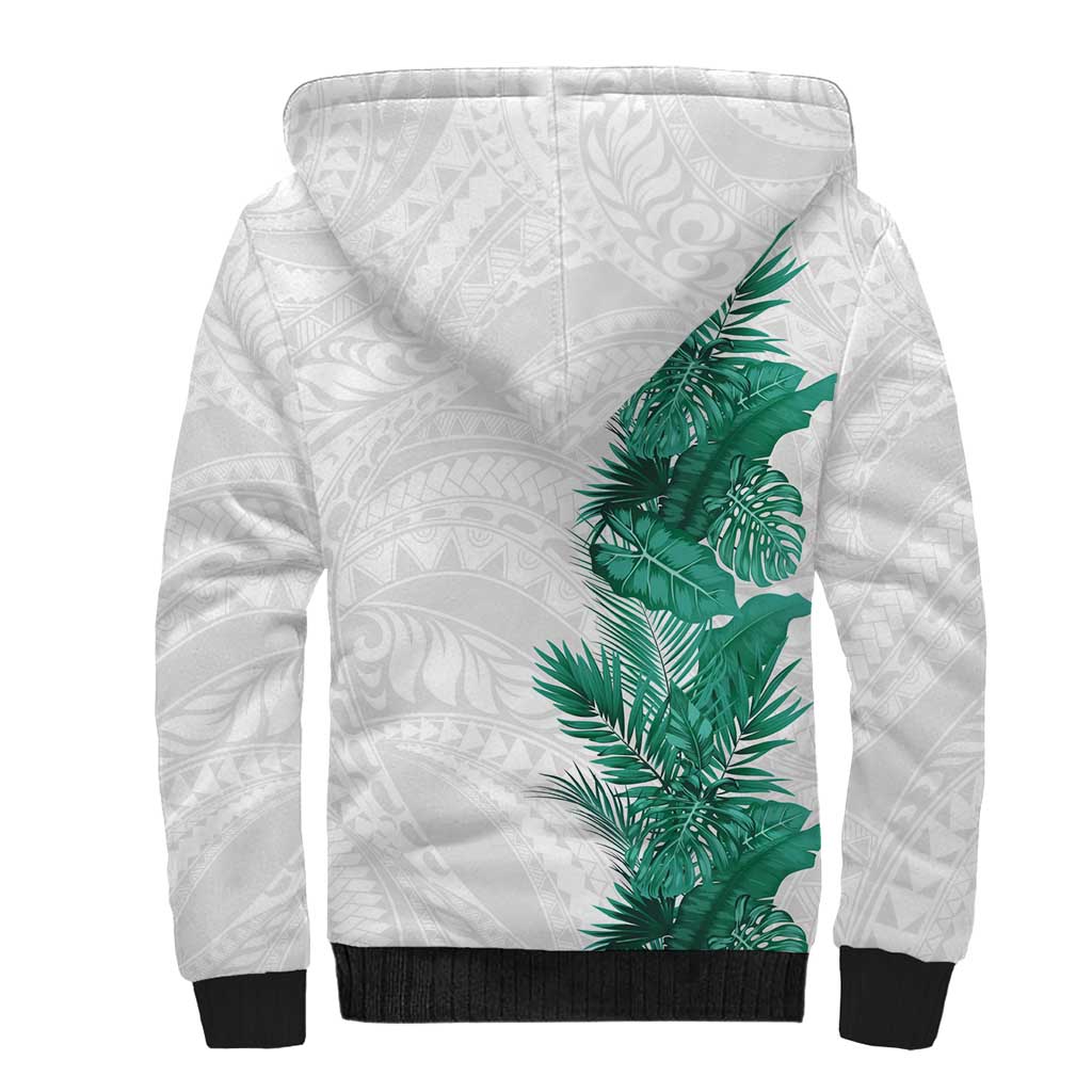 Hawaii Tropical Leaves Sherpa Hoodie Polynesian Pattern
