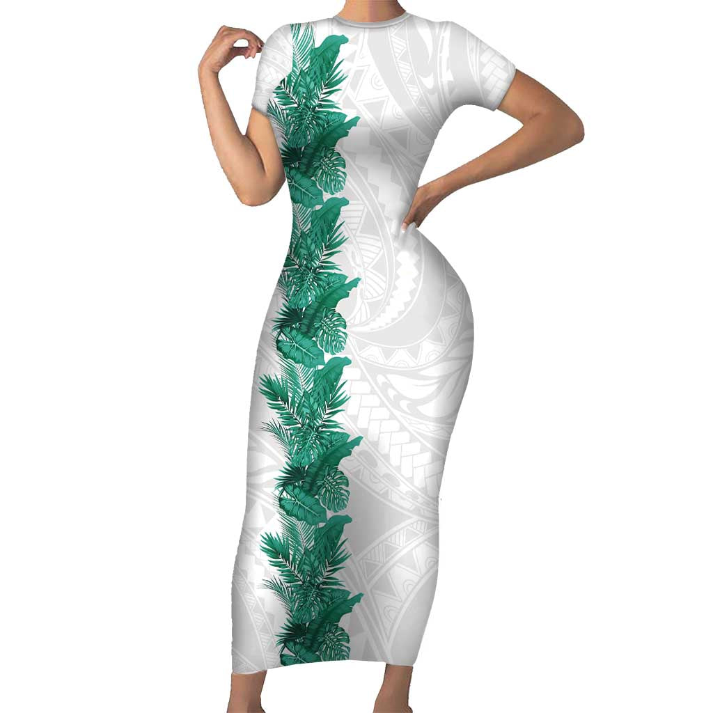 Hawaii Tropical Leaves Short Sleeve Bodycon Dress Polynesian Pattern LT01 Long Dress White - Polynesian Pride