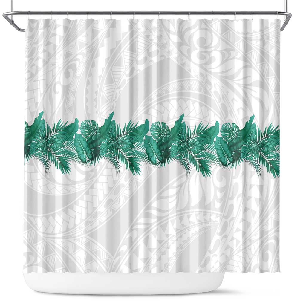 Hawaii Tropical Leaves Shower Curtain Polynesian Pattern LT01 White - Polynesian Pride