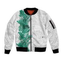 Hawaii Tropical Leaves Sleeve Zip Bomber Jacket Polynesian Pattern LT01 Unisex White - Polynesian Pride