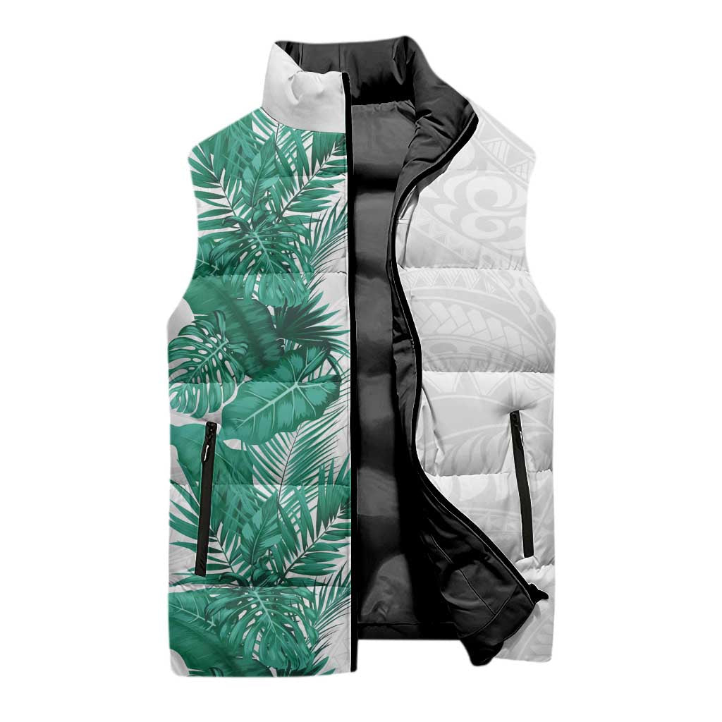 Hawaii Tropical Leaves Sleeveless Puffer Jacket Polynesian Pattern