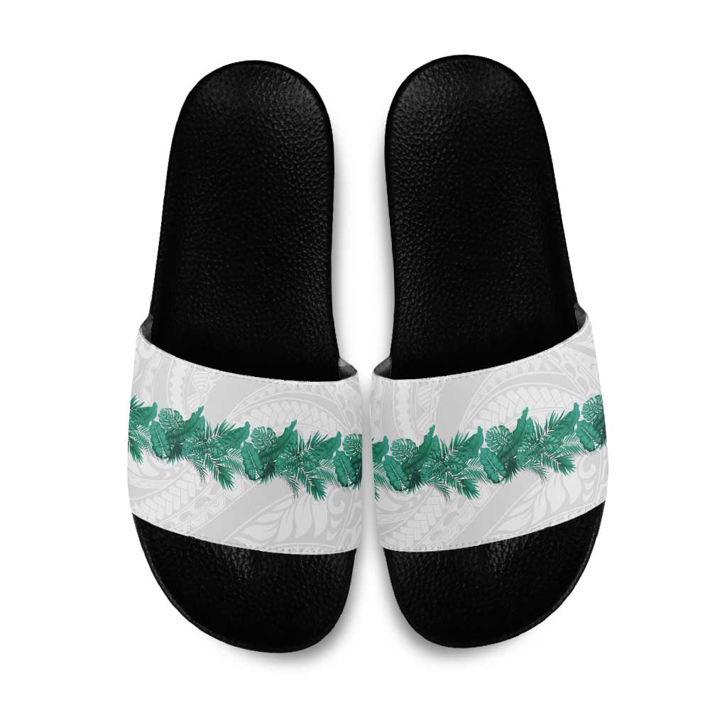 Hawaii Tropical Leaves Slide Sandals Polynesian Pattern LT01 White - Polynesian Pride