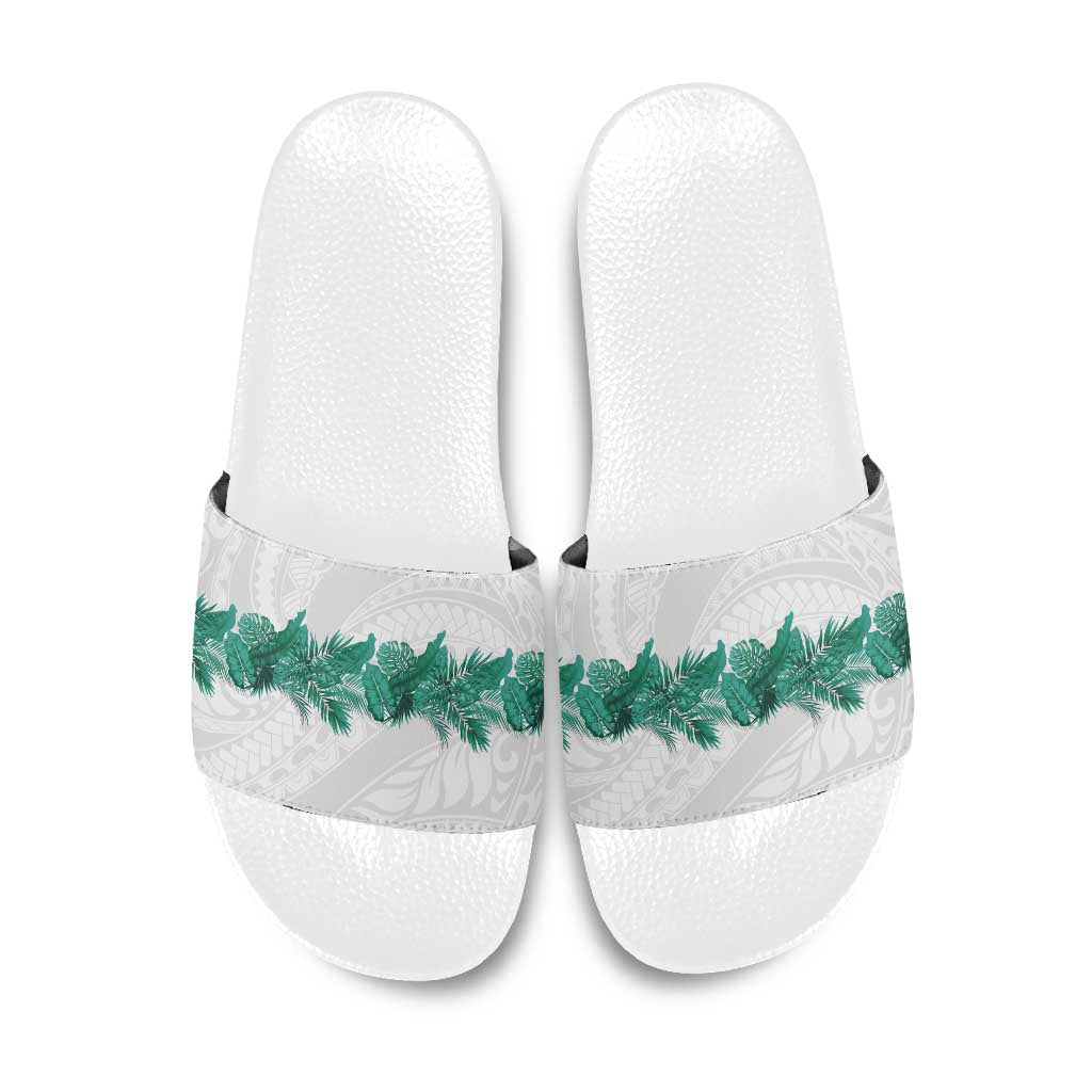Hawaii Tropical Leaves Slide Sandals Polynesian Pattern LT01 White - Polynesian Pride