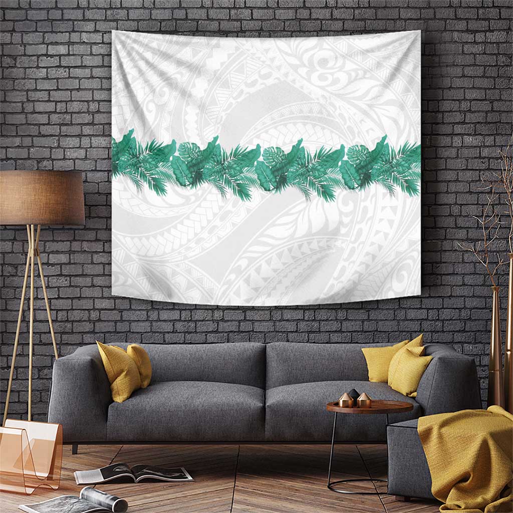 Hawaii Tropical Leaves Tapestry Polynesian Pattern LT01 White - Polynesian Pride