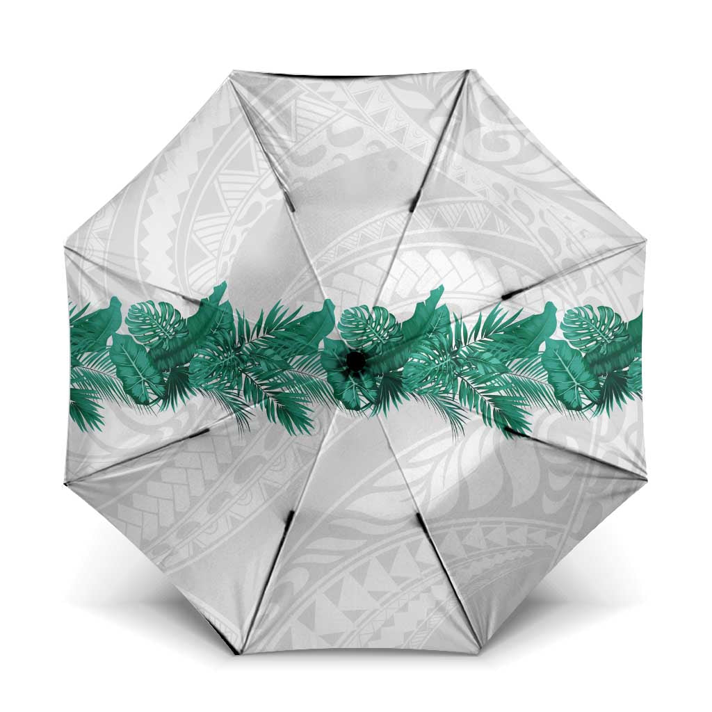 Hawaii Tropical Leaves Umbrella Polynesian Pattern LT01 One Size Folded 11.42 inch Opened Diameter 37.4 inch White - Polynesian Pride