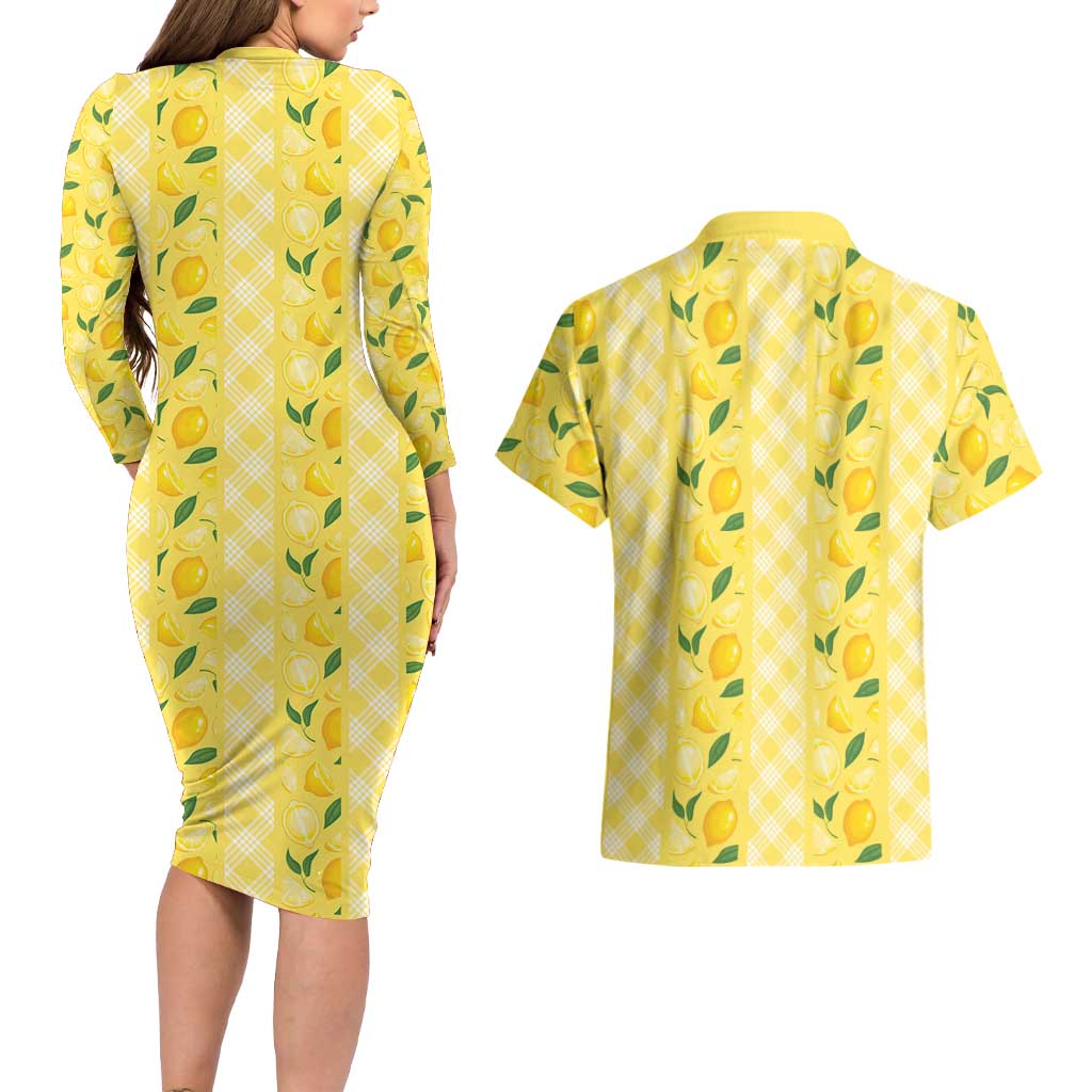 Hawaii Lemon Palaka Couples Matching Long Sleeve Bodycon Dress and Hawaiian Shirt Striped Stylized LT01 - Polynesian Pride