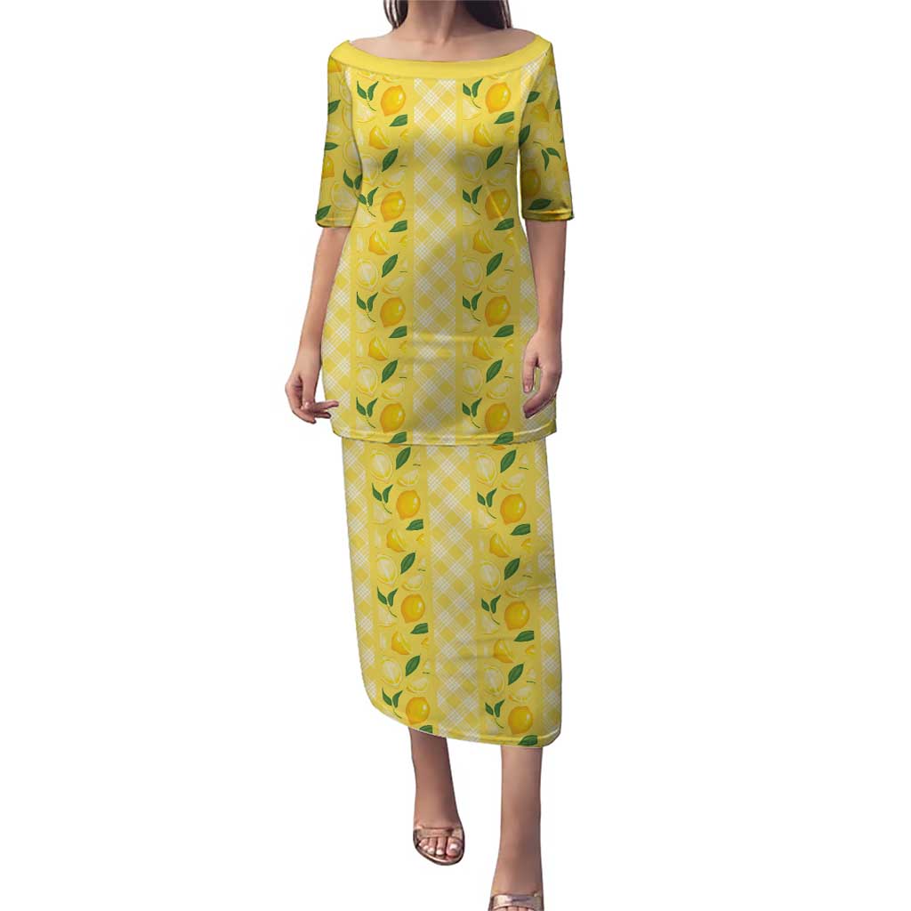 Hawaii Lemon Palaka Family Matching Puletasi and Hawaiian Shirt Striped Stylized LT01 Mom's Dress Yellow - Polynesian Pride
