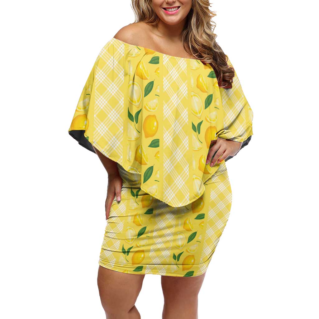 Hawaii Lemon Palaka Off Shoulder Short Dress Striped Stylized LT01 Women Yellow - Polynesian Pride