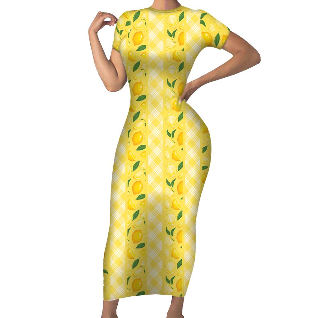 Hawaii Lemon Palaka Short Sleeve Bodycon Dress Striped Stylized LT01 Long Dress Yellow - Polynesian Pride