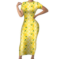 Hawaii Lemon Palaka Short Sleeve Bodycon Dress Striped Stylized LT01 Long Dress Yellow - Polynesian Pride