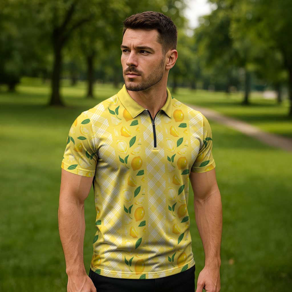 Hawaii Lemon Palaka Zipper Polo Shirt Striped Stylized LT01 - Polynesian Pride