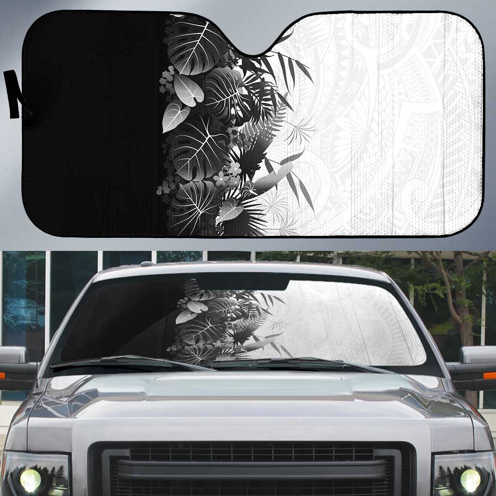 Hawaii Tropical Plant Monochrome Auto Sun Shade Vibrant Polynesian Pattern