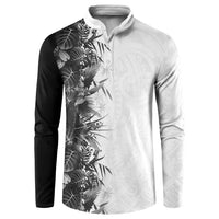 Hawaii Tropical Plant Monochrome Button Sweatshirt Vibrant Polynesian Pattern LT01 Black - Polynesian Pride