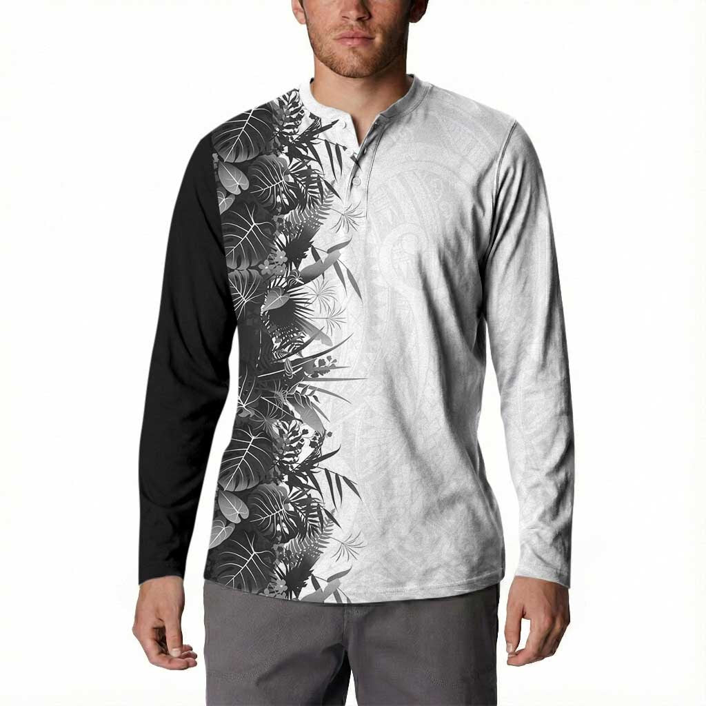 Hawaii Tropical Plant Monochrome Button Sweatshirt Vibrant Polynesian Pattern LT01 - Polynesian Pride