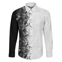 Hawaii Tropical Plant Monochrome Family Matching Long Sleeve Bodycon Dress and Hawaiian Shirt Vibrant Polynesian Pattern LT01 Dad's Shirt - Long Sleeve Black - Polynesian Pride