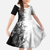 Hawaii Tropical Plant Monochrome Family Matching Off Shoulder Short Dress and Hawaiian Shirt Vibrant Polynesian Pattern LT01 Daughter's Dress Black - Polynesian Pride