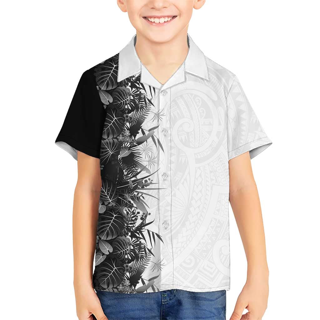 Hawaii Tropical Plant Monochrome Family Matching Off Shoulder Short Dress and Hawaiian Shirt Vibrant Polynesian Pattern LT01 Son's Shirt Black - Polynesian Pride