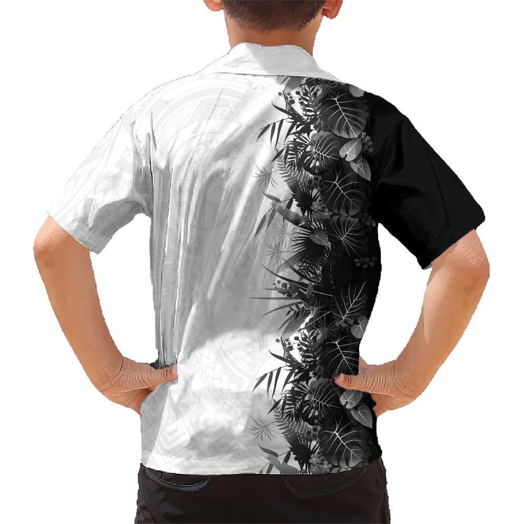 Hawaii Tropical Plant Monochrome Family Matching Short Sleeve Bodycon Dress and Hawaiian Shirt Vibrant Polynesian Pattern