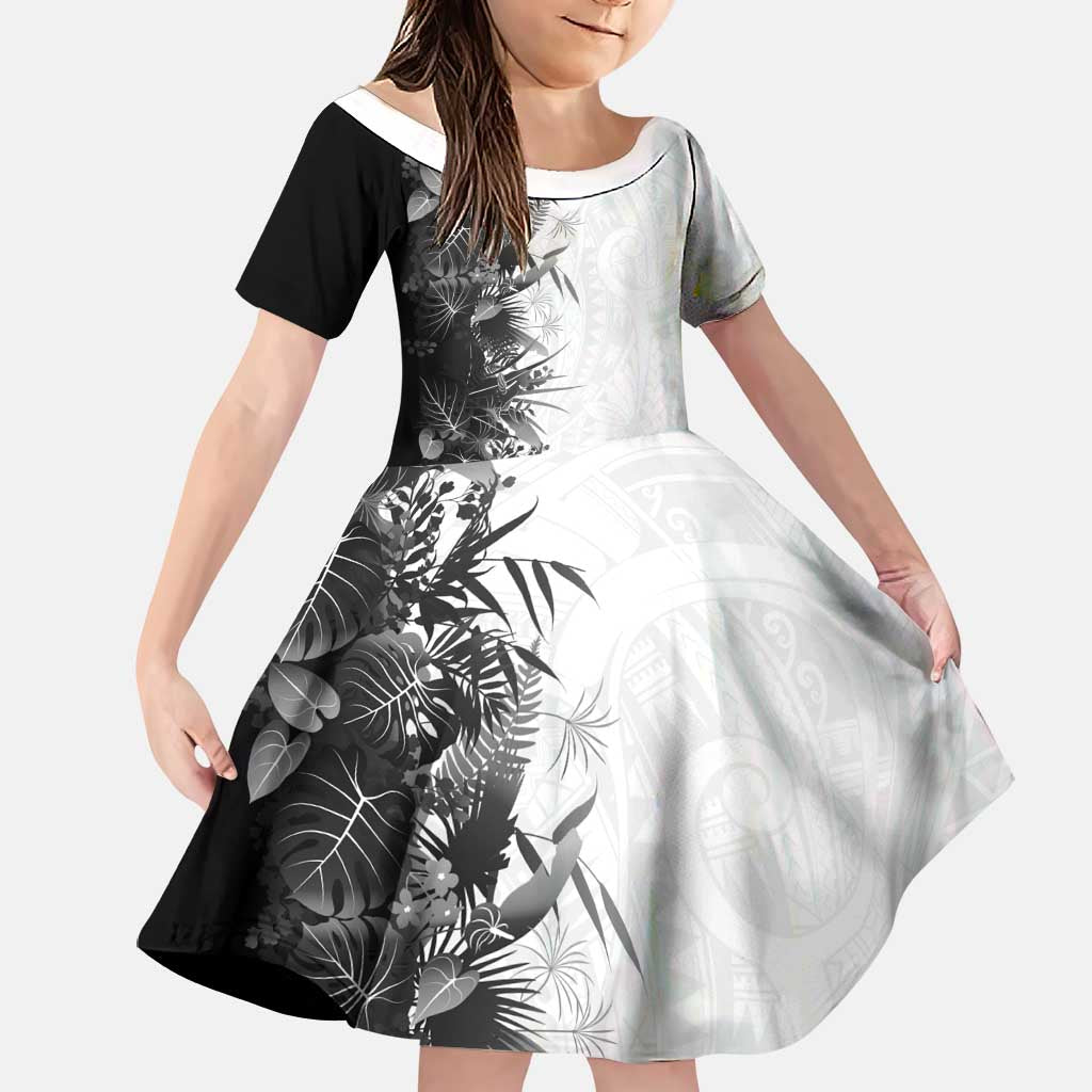 Hawaii Tropical Plant Monochrome Family Matching Short Sleeve Bodycon Dress and Hawaiian Shirt Vibrant Polynesian Pattern