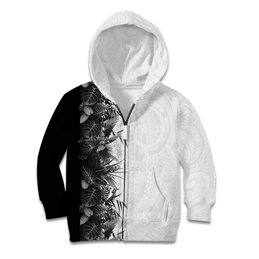 Hawaii Tropical Plant Monochrome Kid Hoodie Vibrant Polynesian Pattern LT01 Zip Hoodie Black - Polynesian Pride