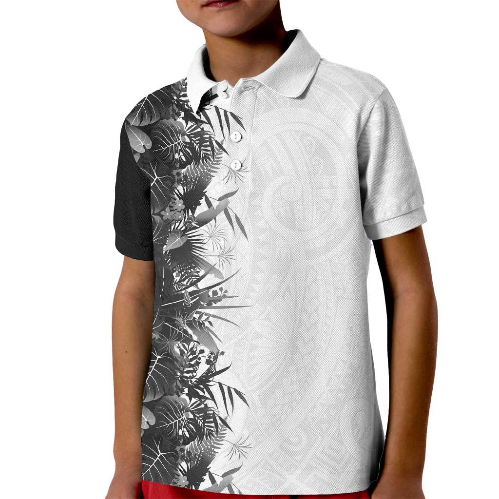 Hawaii Tropical Plant Monochrome Kid Polo Shirt Vibrant Polynesian Pattern