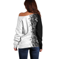 Hawaii Tropical Plant Monochrome Off Shoulder Sweater Vibrant Polynesian Pattern LT01 - Polynesian Pride