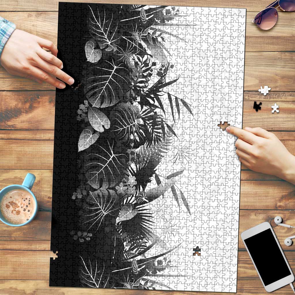 Hawaii Tropical Plant Monochrome Puzzle Vibrant Polynesian Pattern