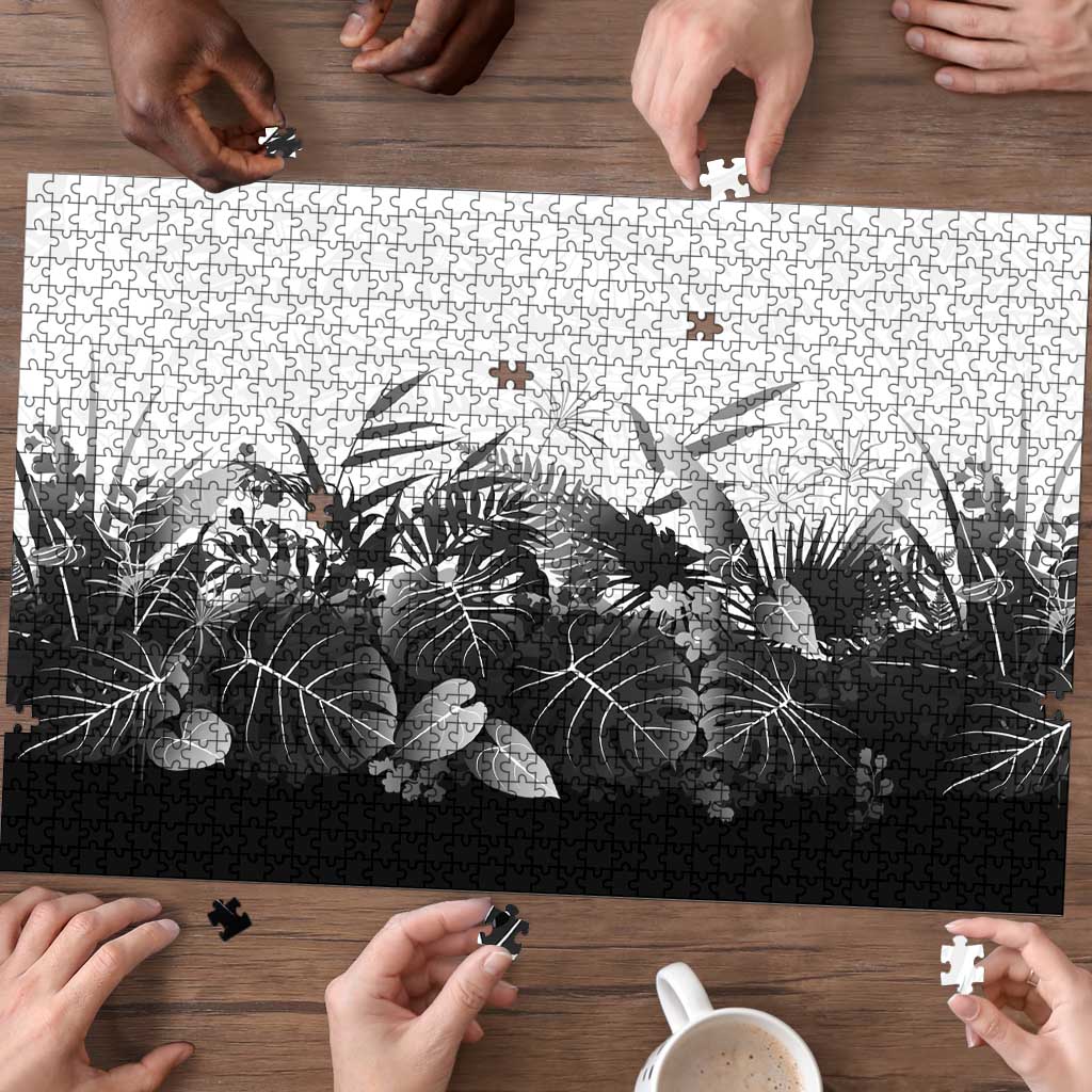 Hawaii Tropical Plant Monochrome Puzzle Vibrant Polynesian Pattern