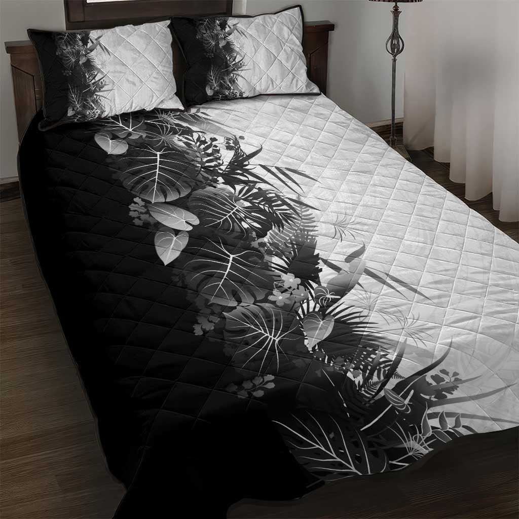 Hawaii Tropical Plant Monochrome Quilt Bed Set Vibrant Polynesian Pattern