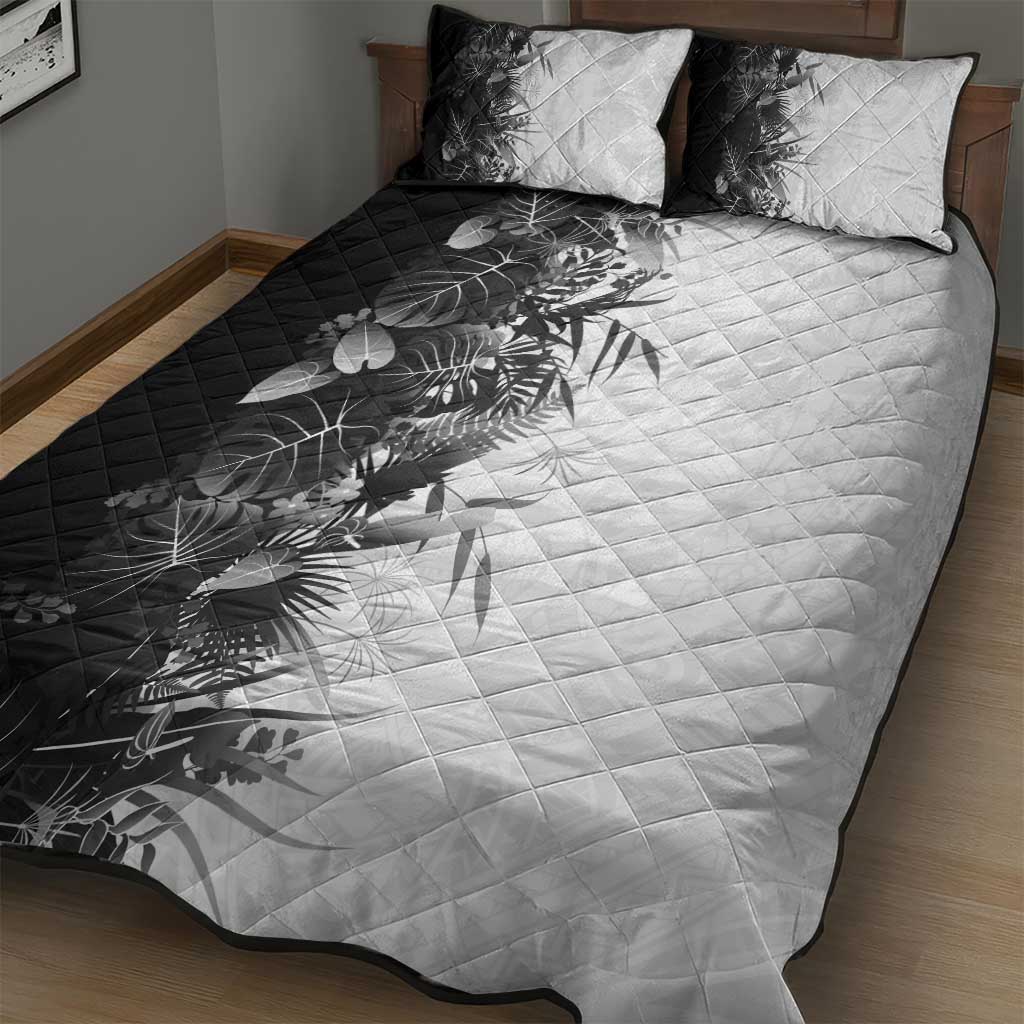 Hawaii Tropical Plant Monochrome Quilt Bed Set Vibrant Polynesian Pattern