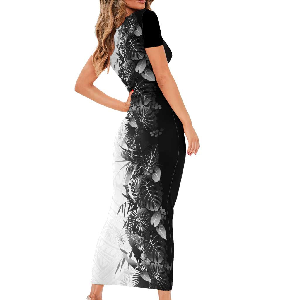 Hawaii Tropical Plant Monochrome Short Sleeve Bodycon Dress Vibrant Polynesian Pattern LT01 - Polynesian Pride