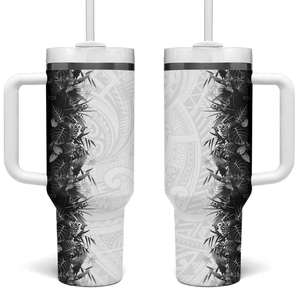 Hawaii Tropical Plant Monochrome Tumbler With Handle Vibrant Polynesian Pattern