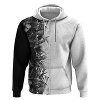 Hawaii Tropical Plant Monochrome Zip Hoodie Vibrant Polynesian Pattern LT01 Zip Hoodie Black - Polynesian Pride