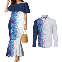 Hawaii Tropical Plant UliUli Couples Matching Mermaid Dress and Long Sleeve Button Shirt Vibrant Polynesian Pattern