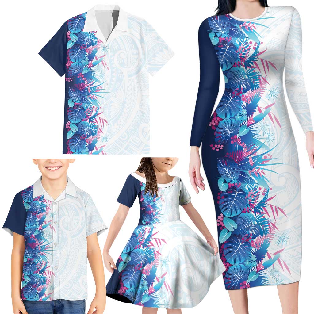 Hawaii Tropical Plant UliUli Family Matching Long Sleeve Bodycon Dress and Hawaiian Shirt Vibrant Polynesian Pattern