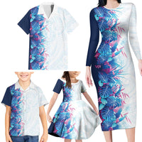 Hawaii Tropical Plant UliUli Family Matching Long Sleeve Bodycon Dress and Hawaiian Shirt Vibrant Polynesian Pattern