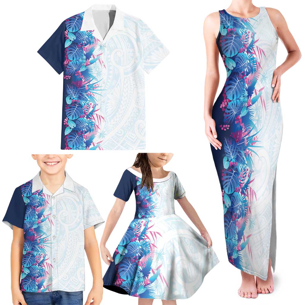 Hawaii Tropical Plant UliUli Family Matching Tank Maxi Dress and Hawaiian Shirt Vibrant Polynesian Pattern