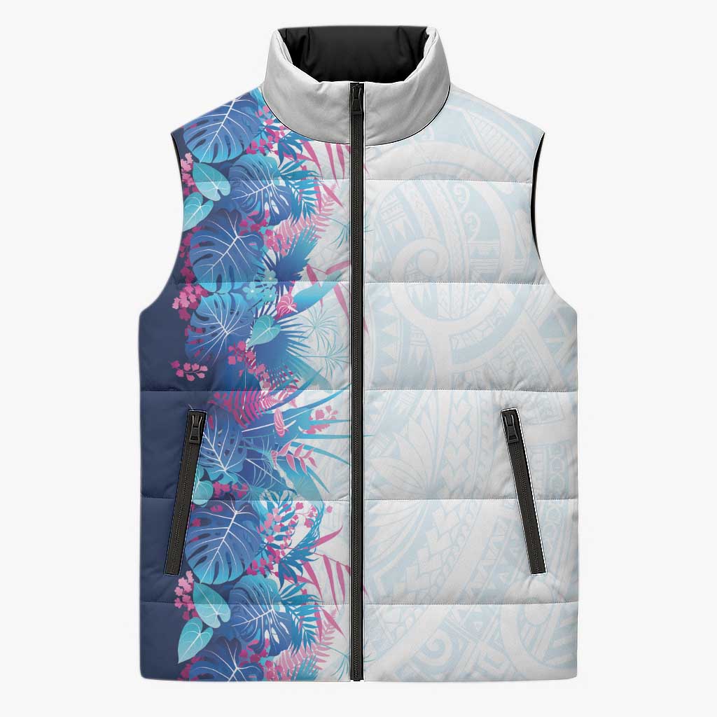 Hawaii Tropical Plant UliUli Sleeveless Puffer Jacket Vibrant Polynesian Pattern LT01 Unisex Blue - Polynesian Pride