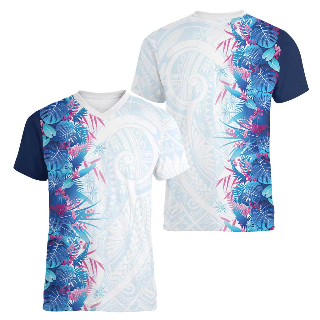 Hawaii Tropical Plant UliUli Women V-Neck T-Shirt Vibrant Polynesian Pattern LT01 - Polynesian Pride