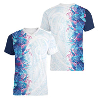 Hawaii Tropical Plant UliUli Women V-Neck T-Shirt Vibrant Polynesian Pattern LT01 - Polynesian Pride