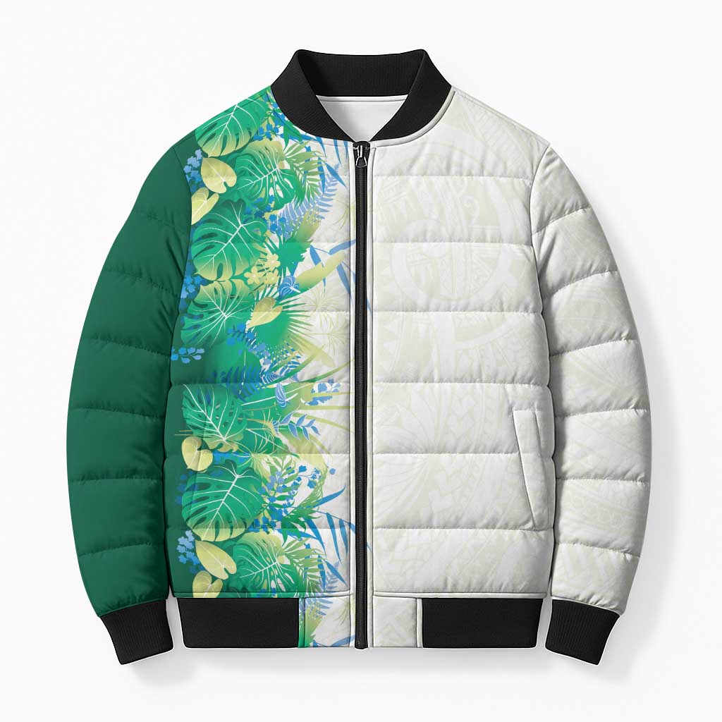 Hawaii Tropical Plant Omaomao Bomber Puffer Jacket Vibrant Polynesian Pattern