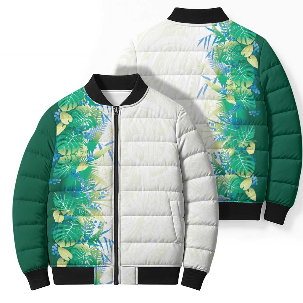 Hawaii Tropical Plant Omaomao Bomber Puffer Jacket Vibrant Polynesian Pattern