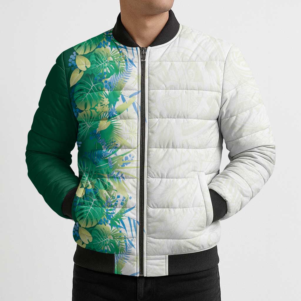 Hawaii Tropical Plant Omaomao Bomber Puffer Jacket Vibrant Polynesian Pattern