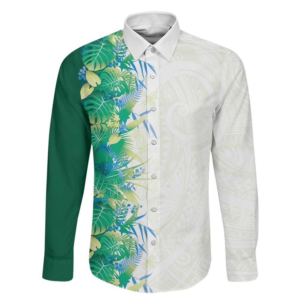 Hawaii Tropical Plant Omaomao Family Matching Off The Shoulder Long Sleeve Dress and Hawaiian Shirt Vibrant Polynesian Pattern LT01 Dad's Shirt - Long Sleeve Green - Polynesian Pride