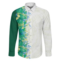 Hawaii Tropical Plant Omaomao Family Matching Off The Shoulder Long Sleeve Dress and Hawaiian Shirt Vibrant Polynesian Pattern LT01 Dad's Shirt - Long Sleeve Green - Polynesian Pride